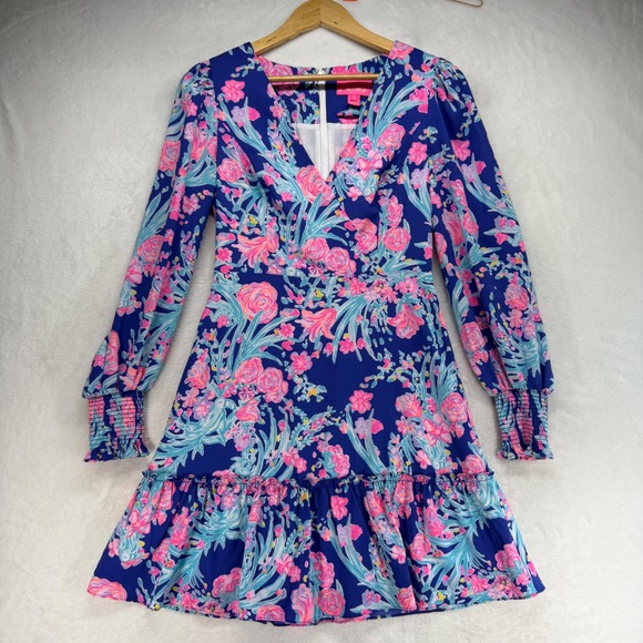 Lilly Pulitzer Dresses & Skirts - Lilly Pulitzer Rosie Stretch Floral Long Sleeve Ruffle‎ Mini Dress Party Size 0
